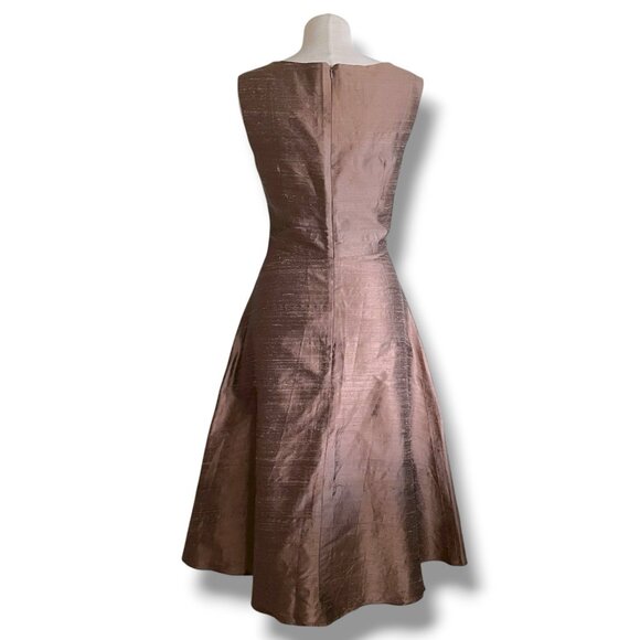Lynn Lugo Womens Dress Sz 8 Brown Thai Silk Fit & Flare Midi USA Made Cocktail - Picture 5 of 6